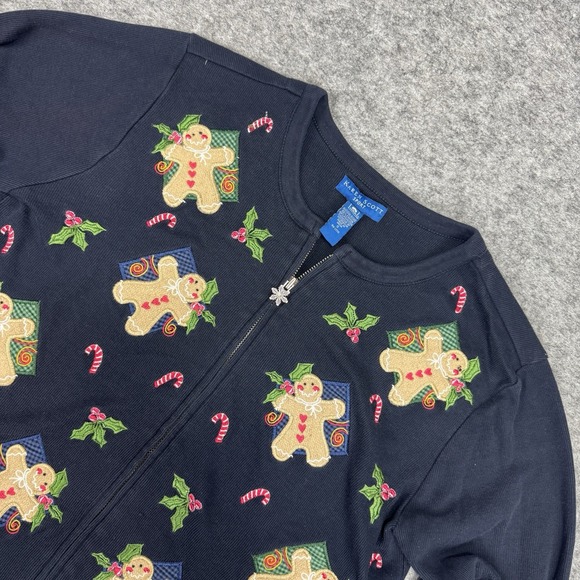 Karen Scott Sport Sweaters - Karen Scott Sport Womens Small Christmas Gingerbread Embroidered Zip Up Cardigan